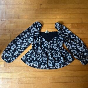 Black floral babydoll top